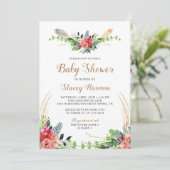 Rustic Bohemian Floral Waterverf Baby shower Kaart (Staand voorkant)