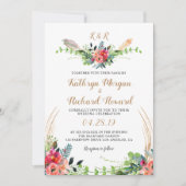 Rustic Bohemian Floral Waterverf Monogram bruiloft Kaart (Voorkant)