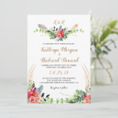 Rustic Bohemian Floral Waterverf Monogram bruiloft Kaart (Staand voorkant)
