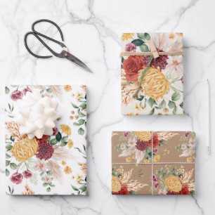 Rustic Bohemian Flowers Pampas Greenery Inpakpapier Vel