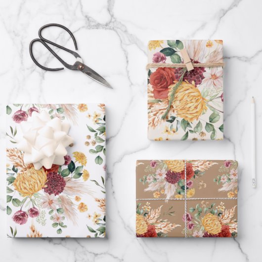 Rustic Bohemian Flowers Pampas Greenery Inpakpapier Vel (Voorkant)