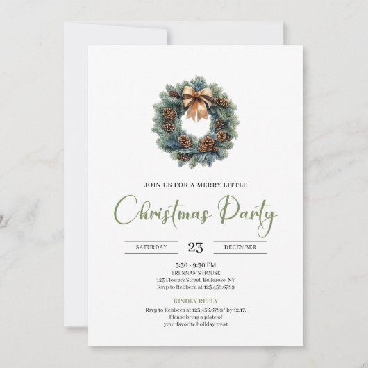 Rustic Bohemian Pine Wreath Neutral Holiday Invite Kaart (Voorkant)