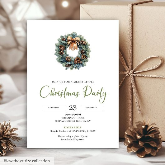 Rustic Bohemian Pine Wreath Neutral Holiday Invite Kaart