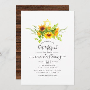 Rustic Bohemian Sunflower Bat Mitzvah Kaart