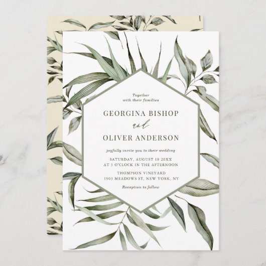 Rustic Bohemian Waterverf Greenery Autumn Wedding Kaart (Voorkant / Achterkant)