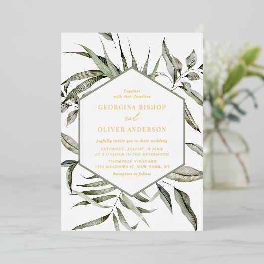 Rustic Bohemian Waterverf Greenery Lijst Wedding Folie Uitnodiging (Staand Voorkant)