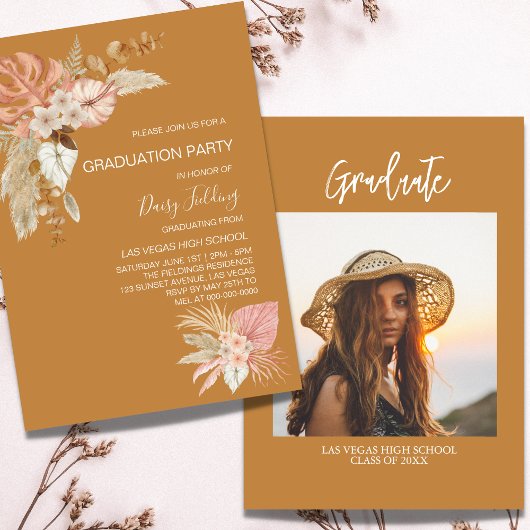 Rustic Boho Afstuderen Photo Party nodigt uit Kaart