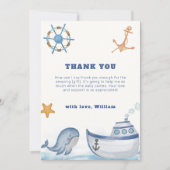 Rustic Boho Ahoy Boy Whale Sailboat Baby shower Bedankkaart (Voorkant)
