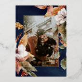 Rustic Boho Arch Pumpkin Foto marine Weddenschap G Folie Uitnodiging (Achterkant)