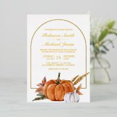 Rustic Boho Arch Pumpkin Foto Weddenschap Gold Folie Uitnodiging (Staand Voorkant)