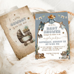 Rustic Boho arch Wild West Blue Boy Baby shower Kaart