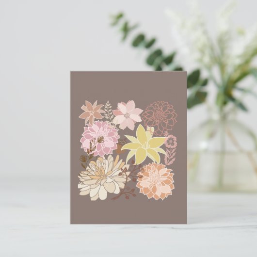 Rustic Boho Asphalt Floral Pattern  Briefkaart (Staand voorkant)