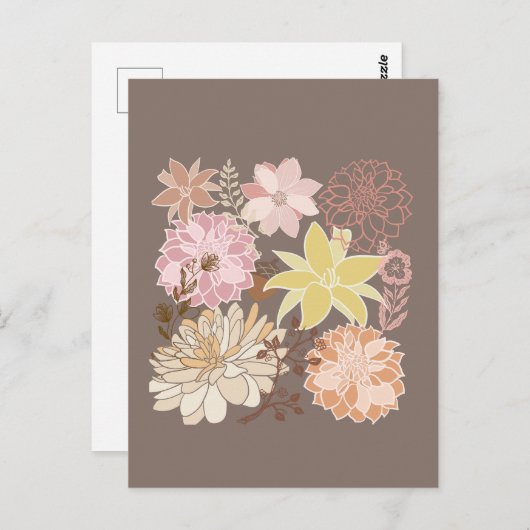 Rustic Boho Asphalt Floral Pattern  Briefkaart (Voorkant / Achterkant)