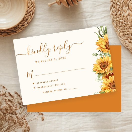 Rustic boho autumn fall floral garden wedding RSVP kaartje