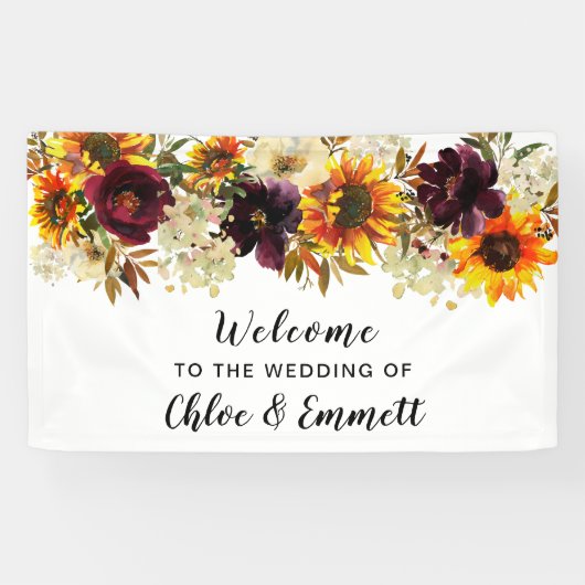 Rustic Boho Autumn Floral Wedding Welkom Spandoek (Horizontaal)