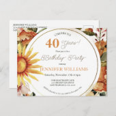 Rustic Boho Autumn Sunflower 40th Birthday Party I Uitnodiging Briefkaart (Voorkant / Achterkant)