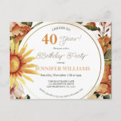 Rustic Boho Autumn Sunflower 40th Birthday Party I Uitnodiging Briefkaart (Voorkant)