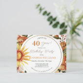 Rustic Boho Autumn Sunflower 40th Birthday Party I Uitnodiging Briefkaart (Staand voorkant)