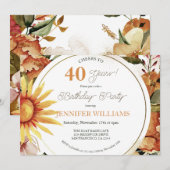 Rustic Boho Autumn Sunflower 40th Birthday Party Kaart (Voorkant / Achterkant)