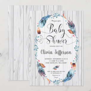 Rustic Boho Baby Boy Shower Tribal Feathers Kaart