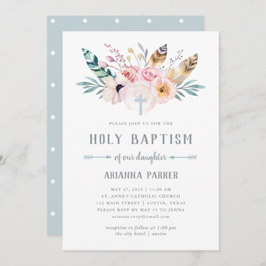Rustic Boho Baptism Kaart (Voorkant / Achterkant)
