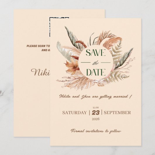 Rustic Boho Bewaar de datum Save The Date (Voorkant / Achterkant)