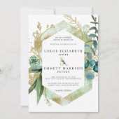 Rustic Boho Blauwgroen Blue Botanical Gold Wedding Kaart (Voorkant)