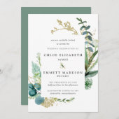 Rustic Boho Blauwgroen Blue Botanical Gold Wedding Kaart (Voorkant / Achterkant)