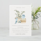 Rustic Boho Blue Nursery Foliage Boy Baby shower Bedankkaart (Staand voorkant)