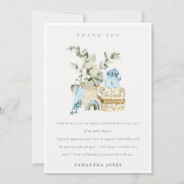 Rustic Boho Blue Nursery Foliage Boy Baby shower Bedankkaart
