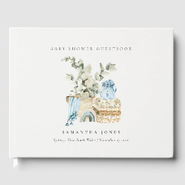 Rustic Boho Blue Nursery Foliage Boy Baby shower Gastenboek