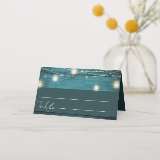 Rustic Boho Blue Wood Wedding Plaatskaartje (Achterkant)