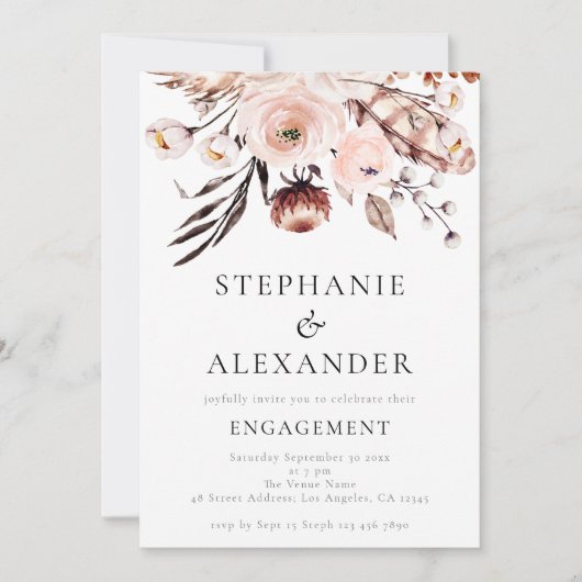 Rustic Boho Blush Florals Engagement Party Kaart (Voorkant)