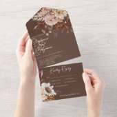 Rustic Boho Blush Neutrals Floral Brown Dinner All In One Uitnodiging (Afscheurbaar)