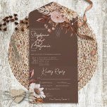 Rustic Boho Blush Neutrals Floral Brown Dinner All In One Uitnodiging<br><div class="desc">Dit ontwerp is voorzien van boho bouquets van bruin, bruin, crème en zacht blauw op een bruine achtergrond. De gepersonaliseerde alle-in-één uitnodigingen zijn een unieke combinatie van zowel een prachtig gedrukte douaneverzoeken met een gemakkelijk om geperforeerd briefkaart af te breken RSVP. En ze zijn zo makkelijk te gebruiken! Je vouwt...</div>