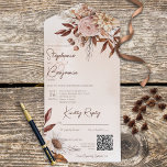 Rustic Boho Blush Neutrals Floral Tan QR Code All In One Uitnodiging<br><div class="desc">BESCHIKBAAR MET OF ZONDER EEN QR-CODE OM IN HET RSVP-GEBIED TE SCAN. Dit ontwerp is voorzien van boho bouquets van bruin, bruin, crème en zacht blauw op een zachte beige waterverf achtergrond. Voeg een code QR aan uw uitnodiging toe zodat de gasten tot uw trouwwebsite voor details, richtingen, menuopties, en...</div>