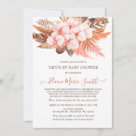 Rustic Boho Blush Pampas drive by Baby shower Kaart