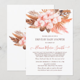 Rustic Boho Blush Pampas drive by Baby shower Kaart