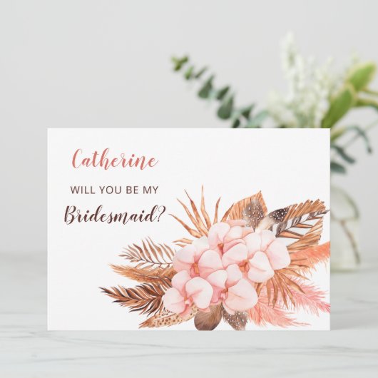 Rustic Boho Blush Pampas zal je zijn Kaart (Staand voorkant)