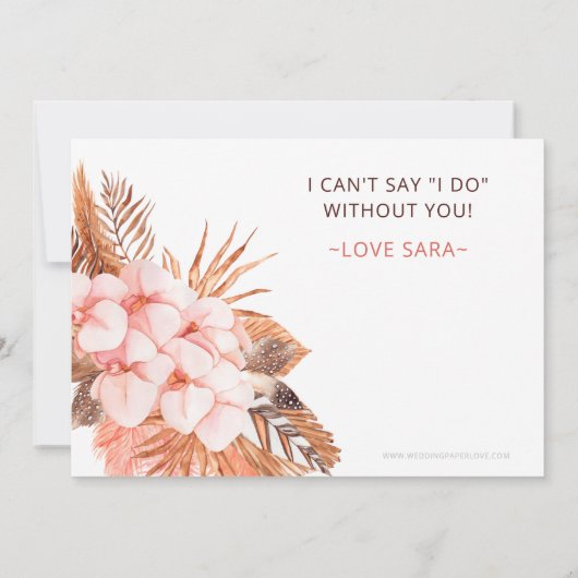 Rustic Boho Blush Pampas zal je zijn Kaart (Achterkant)