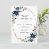 Rustic Boho Blush Pink Dusty Blue Floral Weddensch Kaart (Staand voorkant)