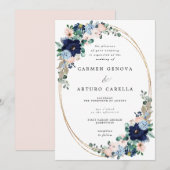 Rustic Boho Blush Pink Dusty Blue Floral Weddensch Kaart (Voorkant / Achterkant)