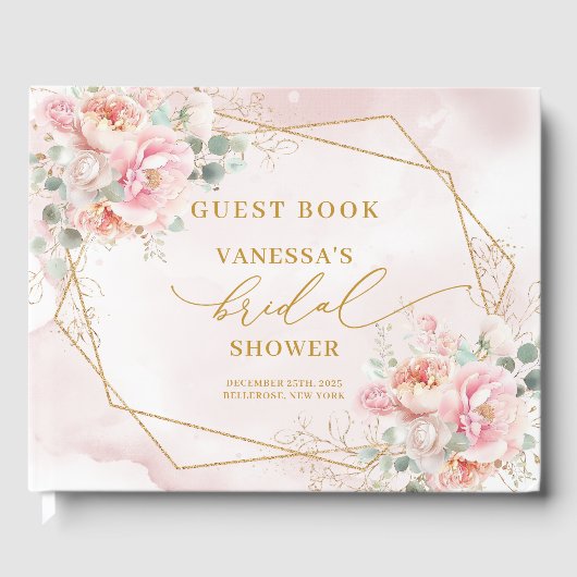 Rustic Boho Blush Pink Gold Glitter Vrijgezellenfe Gastenboek (Voorkant)