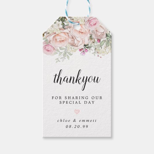 Rustic Boho Blush Pink Rose Floral Wedding Cadeaulabel (Voorkant)