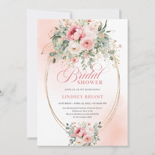 Rustic Boho Blush Rose Bridal Shower Invitation Kaart (Voorkant)