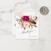 Rustic Boho Blush Waterverf Flowers bedankt Notitiekaartje (Voorkant / Achterkant in situ)