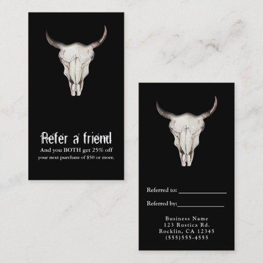 Rustic Boho Bohemian Koe Bull Verwijs een vriend Aanbevelingskaartje (Voorkant / Achterkant)