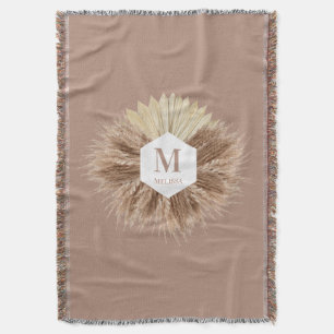 Rustic Boho Bohemian Pampas Grass Monogram Deken