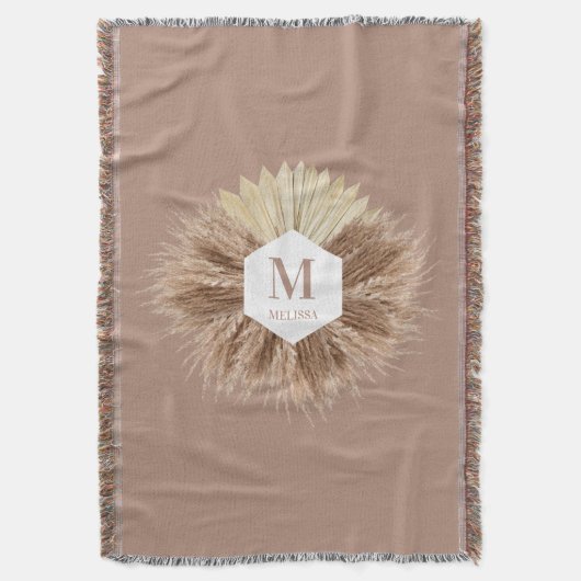 Rustic Boho Bohemian Pampas Grass Monogram Deken (Voorkant Verticaal)