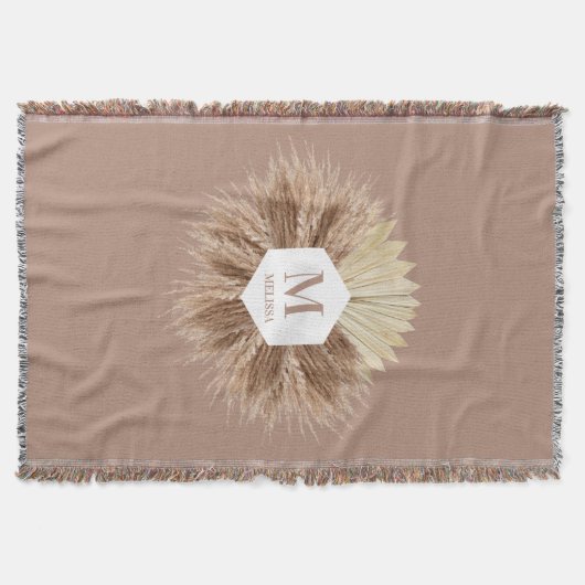 Rustic Boho Bohemian Pampas Grass Monogram Deken (Voorkant)